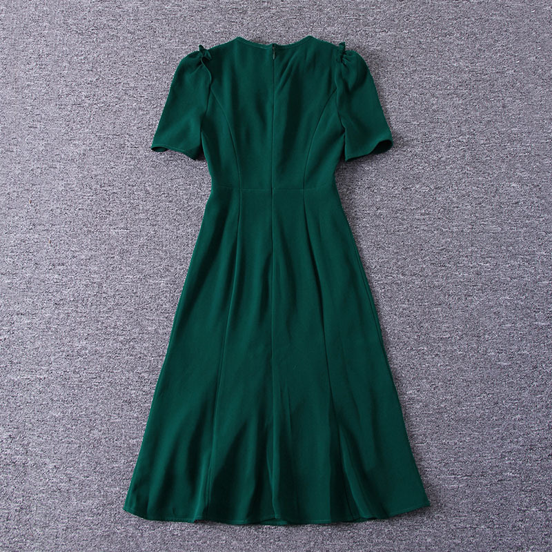 2023 Zomer groen lint stropdas boog jurk korte mouw korte mouw stevige kleur ronde nek knopen midi casual jurken a3a101500 plus size xxl
