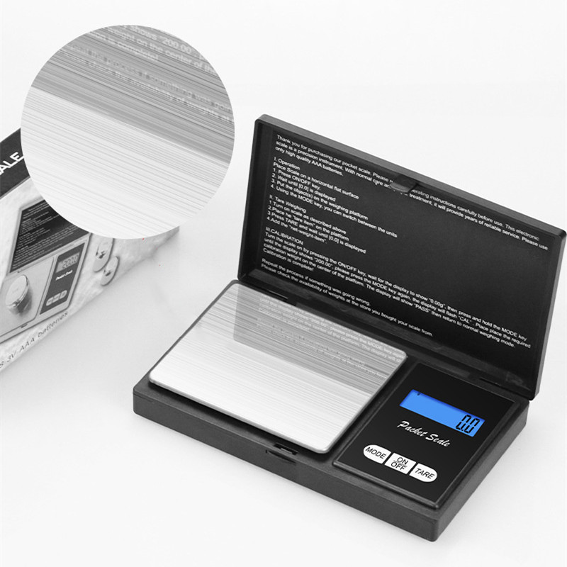 Skale elektroniczne Czarne cyfrowe kieszonkową wagę Diamond Bilans Gram Scale Wyświetlacz LCD z pudełkiem detalicznym 100G/0,01g 200g/0,01 g 500 g/0,01 g 1 kg/0,1 g