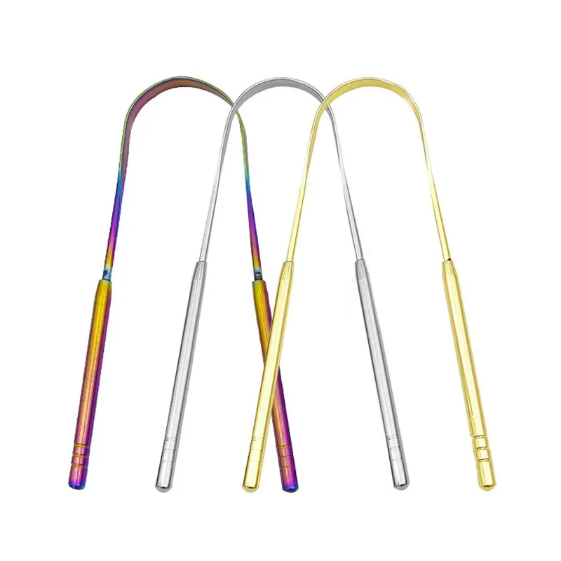 3 färger rostfritt stål tungskrapa U-formad metall färskt andningsrengöring belagd tung tandborste oral hygienvårdsverktyg