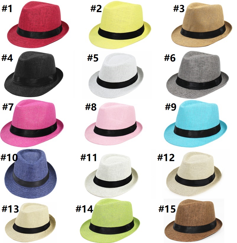 Mode män kvinnor casual fedora hatt klämda kron strand sol cap panama hatt unisex toppkvalitet halm hattar snålt brim hattar 0350