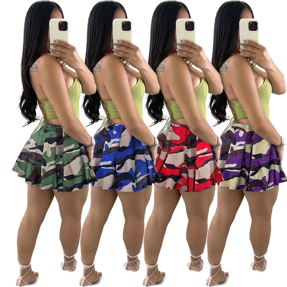 2024 Designer Jurken Camo Mini Plooirok Zomer Vrouwen Hoge Taille Pocket Camouflage Rok Casual Street chic Y2k A-lijn Rokken Bulk artikelen Groothandel Kleding 9713