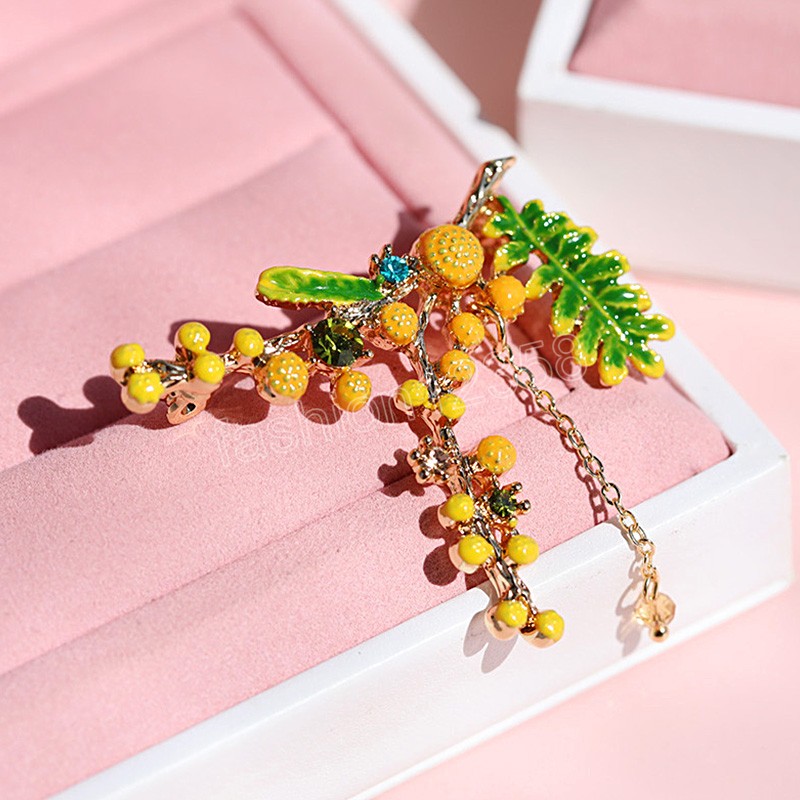 Mode Exquisite Mimosa Broschen Pins Für Frauen Metall Pflanze Brosche Hochzeit Schmuck Geschenke Zubehör