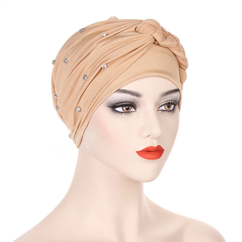 Diamonds Ladies Muslim Hijab Turban Braids Beanies Indian Chemo Cap Head Wrap Scarf Hair Loss Hat Cover Bonnet Femme Cancer Caps