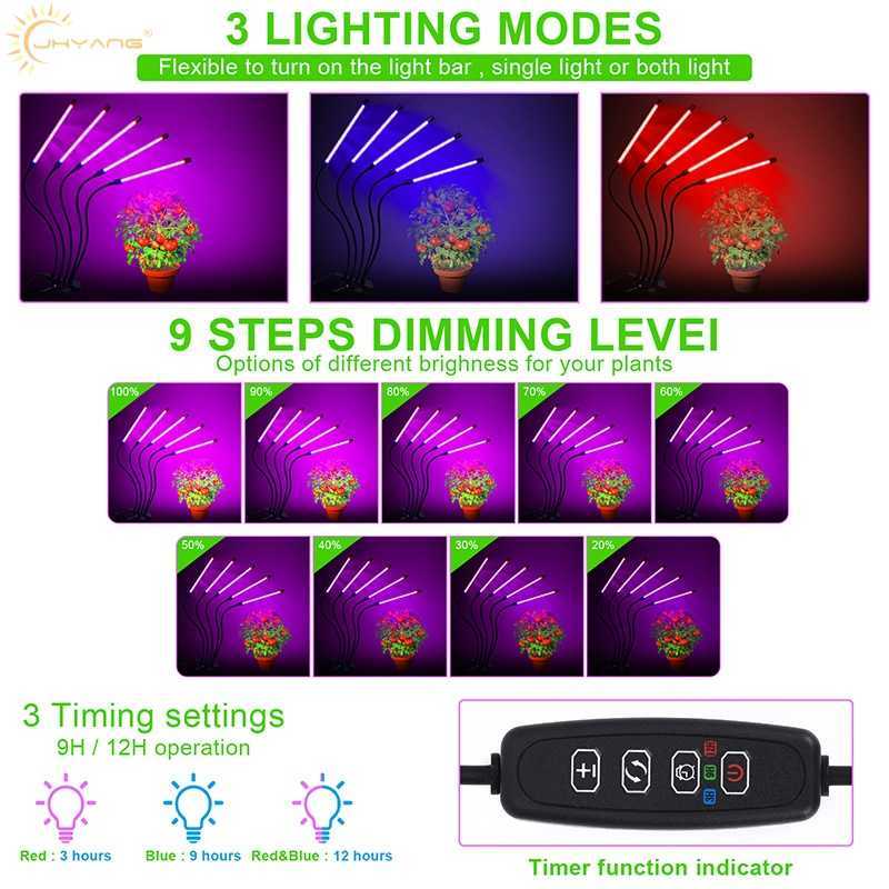 Grow Lights LED Phytolamp piante Grow Light Phyto Lamp Port con timer Clip Grow Lamp piantina di piante Fiore Indoor Fitolamp Grow Box P230413