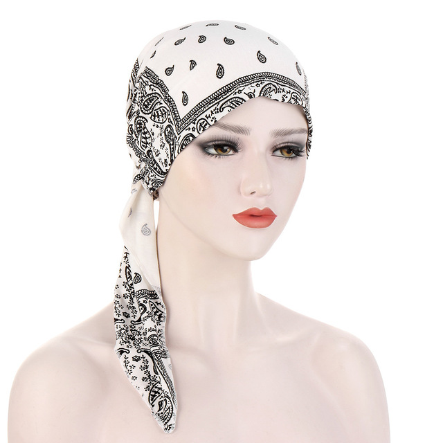 Muslim Women Long Headscarf Shawl Islam Turban Indian Cap Floral Print Hijab Beanie Hair Loss Wraps Fashion Beanies