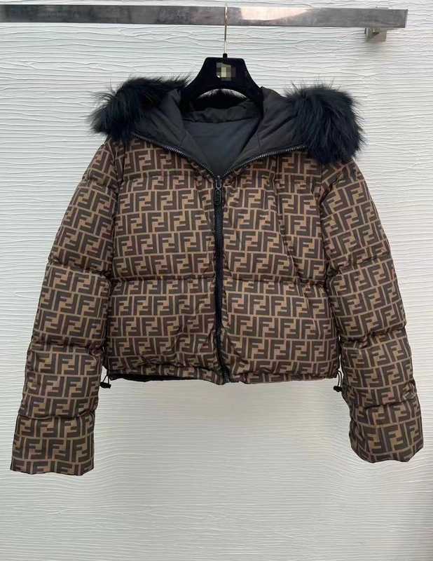 Damen-Daunenparka-Designerjacke 23 Herbst/Winter, neue klassische Doppel-F-Daunenjacke mit Kapuze und dickem, abnehmbarem Kragen 7I8O