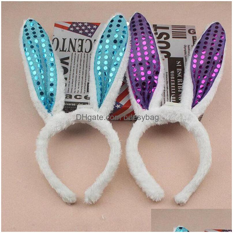 led light luminous sequin rabbit ears flashing bunny ears headdress head hair band hoop toy kid birthday party supplies za4599