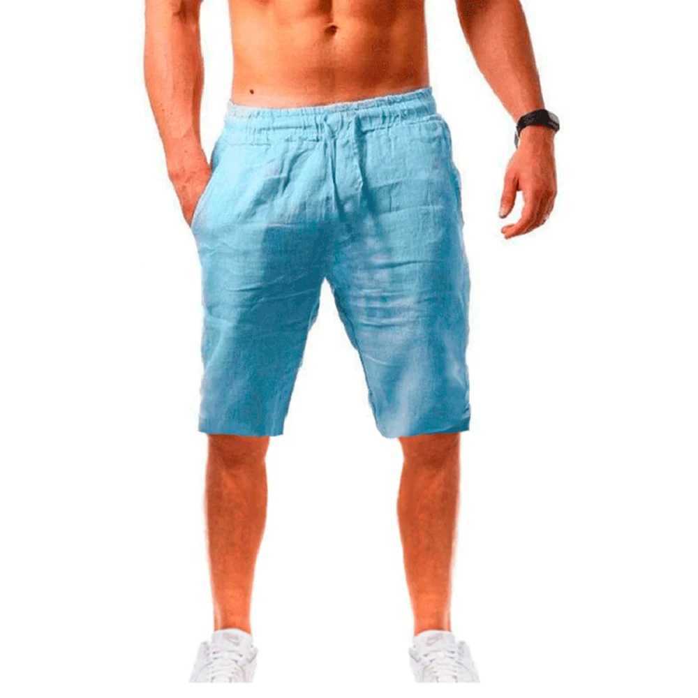 Män shorts män avslappnad soild shorts sommar andas bomullslinne kort pan mode jogging strand shorts män kläder