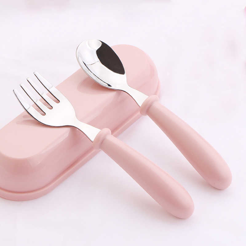 Cups Dishes Utensils Children Spoon Forks Box Kids Stainless Steel Kids Cutlery Portable Baby Feeding Utensils Baby Spoons Baby Tableware Set AA230413