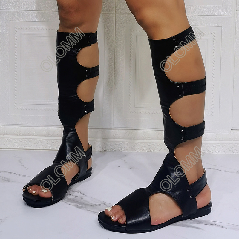 Olomm – sandales d'été style bohémien faites à la main pour femmes, plates avec talon, bout ouvert, élégantes, noires, décontractées, taille américaine 5-15