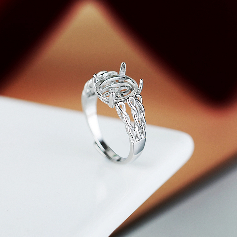 Anello in argento sterling 925 da donna 8x10mm cabochon ovale semi-montatura anello di fidanzamento nuziale impostazione gambo aperto regolabile ringraziamento regalo di San Valentino festa