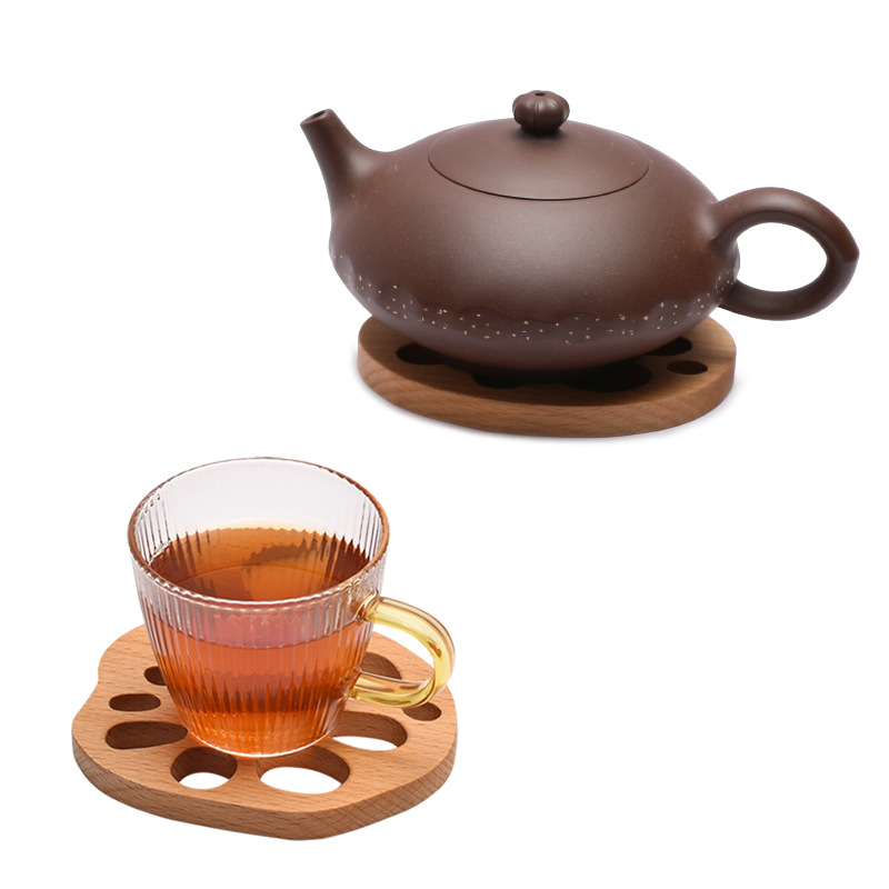 Creative Wood Lotus Root Coaster Ebony Sandalwood Placemat Creative Lotus Root Slice Coaster Isolation Pad Kung Fu Tea LX5550