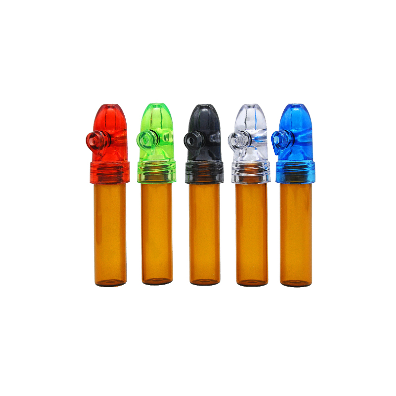 Glas Snuff Bullets Snorter Bottle Smoking Pipes Pill Case Containers Portable Sniff Pocket Dålig Snuffer Mix Color 3 Size 53mm 67mm 82mm