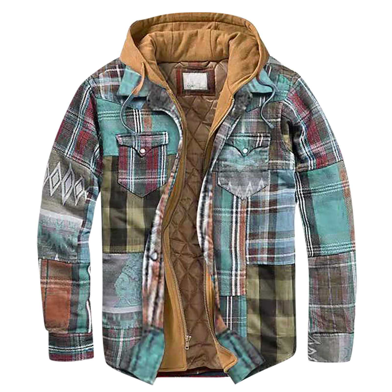 Camisa xadrez de botão ladeado masculino Adicionar veludo para manter jaquetas quentes com jaquetas Hood Camarras para Hombre para homens