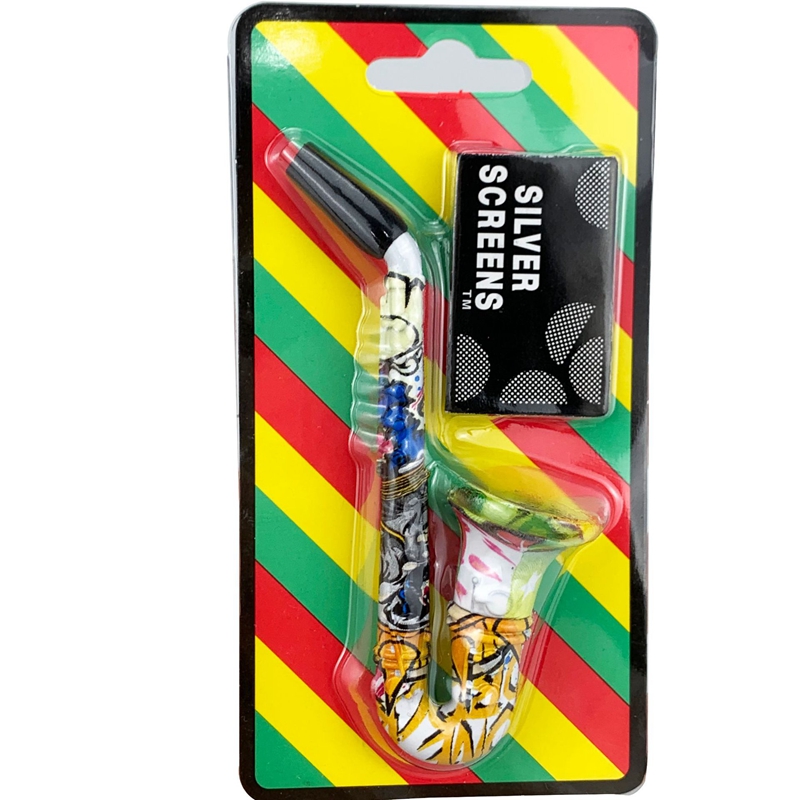 Dernières mini perruque colorée Wag tuyaux en alliage de métal main portable cornes style tube herbe sèche tabac filtre argent écran bol pipe à main fumer porte-cigarette