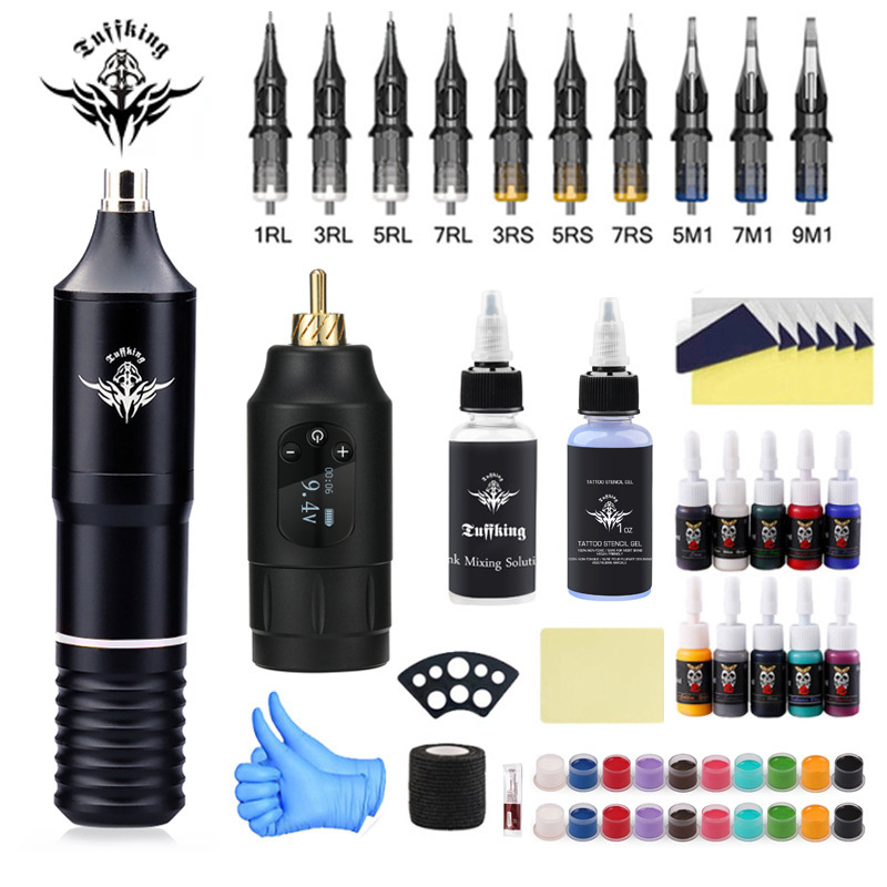 Kit de máquina de tatuagem sem fio, mini fonte de alimentação, bateria, caneta rotativa, conjunto com cartucho de agulhas, suprimentos para iniciantes de tatuagem