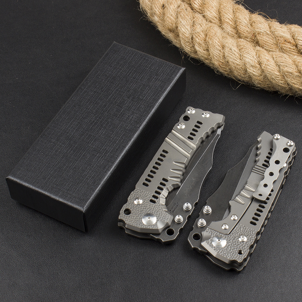 Top Quality MB T-1 Strong Tactical Folding Knife Z-wear Black Titanium Coating Stone Wash Blade CNC TC4 Titanium Alloy Handle Pocket Folder Knives with Retail Box