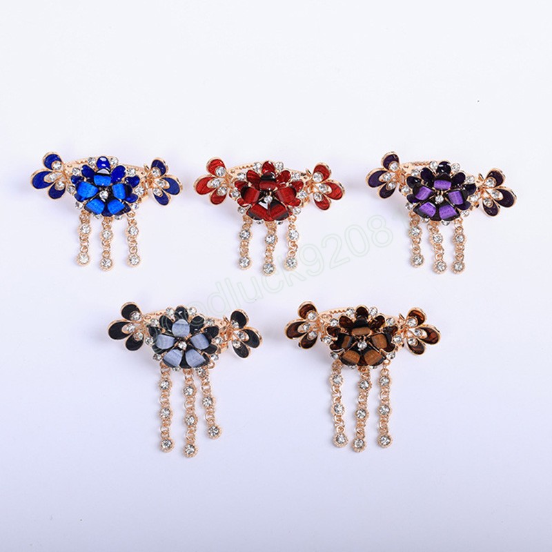 Pince à cheveux en cristal strass pour femmes, Barrettes à pampilles à fleurs colorées, épingle à cheveux pour filles, accessoires de cheveux de fête à la mode