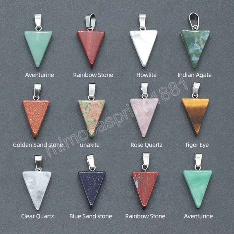 Natural Stone Pendant Triangle Rose Quartz Opal Agate Polished Gemstone Crystals Charms för smycken tillverkning av halsbandsörhängen