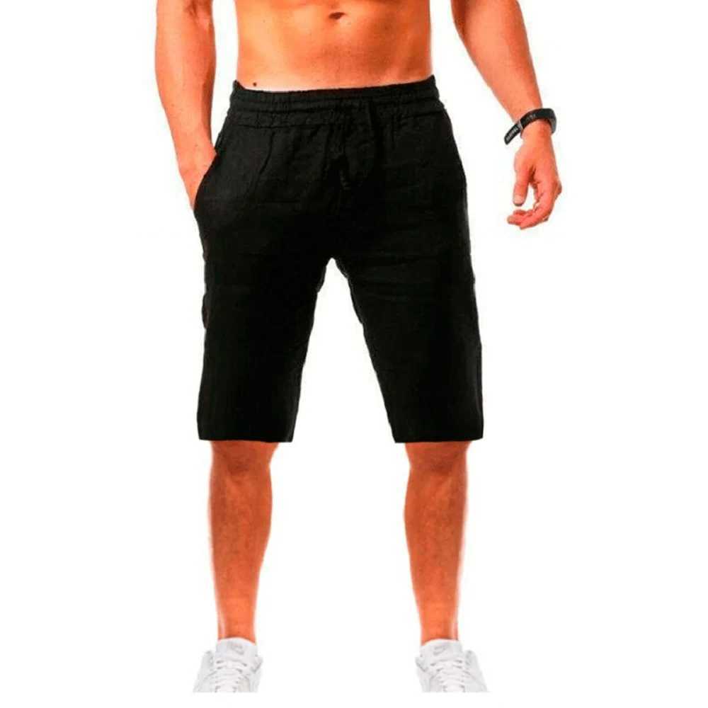 Män shorts män avslappnad soild shorts sommar andas bomullslinne kort pan mode jogging strand shorts män kläder