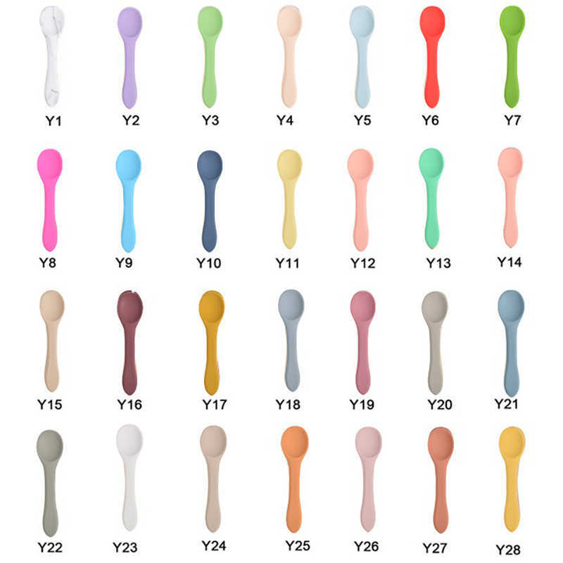 Cups Dishes Utensils 28Candy Color Baby Soft Silicone Spoon Safety Baby Learning Spoon Non-Slip Children Food Feeding Tool Easy To Rinse Tableware AA230413