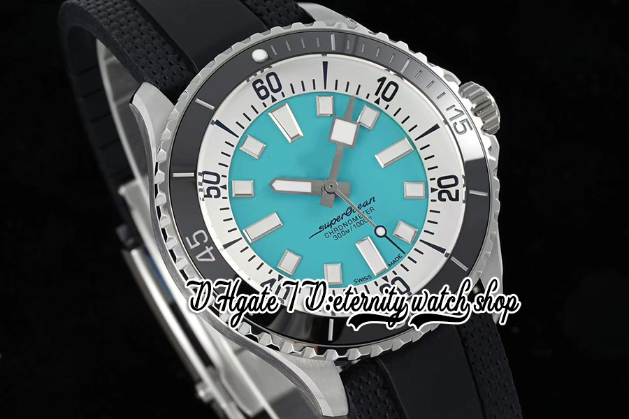 TF Superocean 44 ETA A2824 Montre automatique pour homme A17375E71C1S1 Lunette en céramique Cadran blanc bleu Marqueurs de bâton Boîtier en acier Bracelet en caoutchouc Super Edition Montres d'éternité