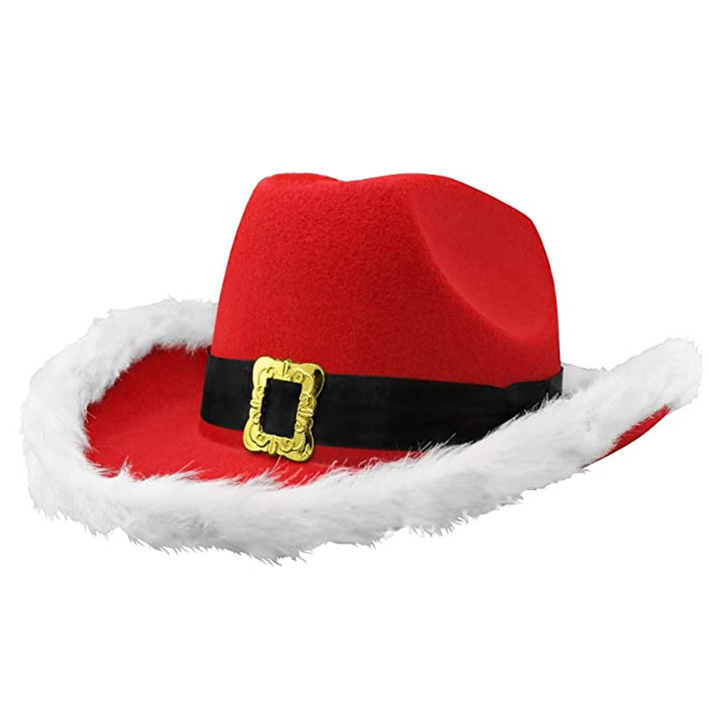 10st Santa Claus Cowboy Hat Glow White Ruffled Western Cowboy Hat Glitter Fjäderkant Jul Filt LED Flash Cap