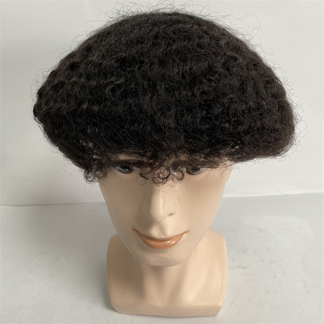 10mm Wave European Virgin Human Hair Hairpieces #1 Jet Black Short Hair Topper 8x10 Knots Full Pu Toupee For Black Man