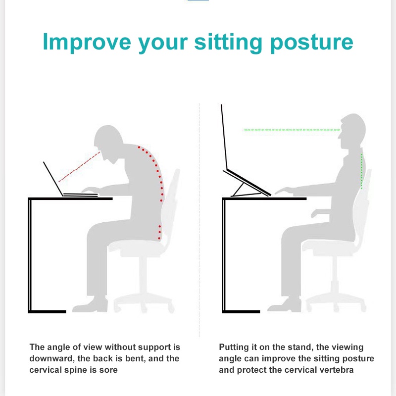 Support pour ordinateur portable en aluminium pour bureau avec coussinets antidérapants, support pliable pour ordinateur portable réglable à 6 angles, compatible avec les ordinateurs portables de 10 à 15,6 pouces