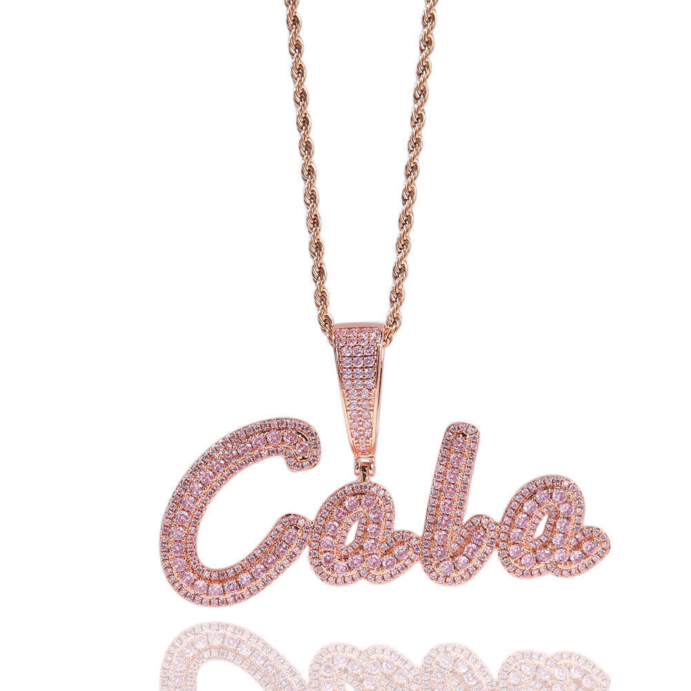 Pendentif Colliers UWIN Personnalisé Deux Tons Pendentif Nom Collier Lettres Cursives Glacé Cubic Zirconia Baguettecz Chaîne Colliers Hiphop Bijoux T230413