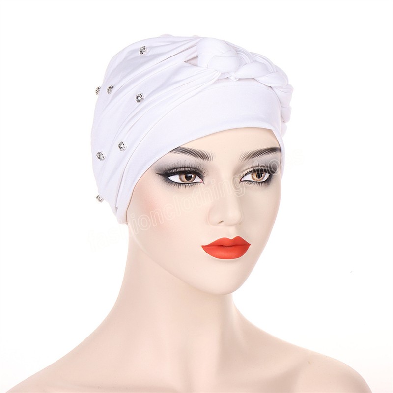 Diamonds Ladies Muslim Hijab Turban Braids Beanies Indian Chemo Cap Head Wrap Scarf Hair Loss Hat Cover Bonnet Femme Cancer Caps