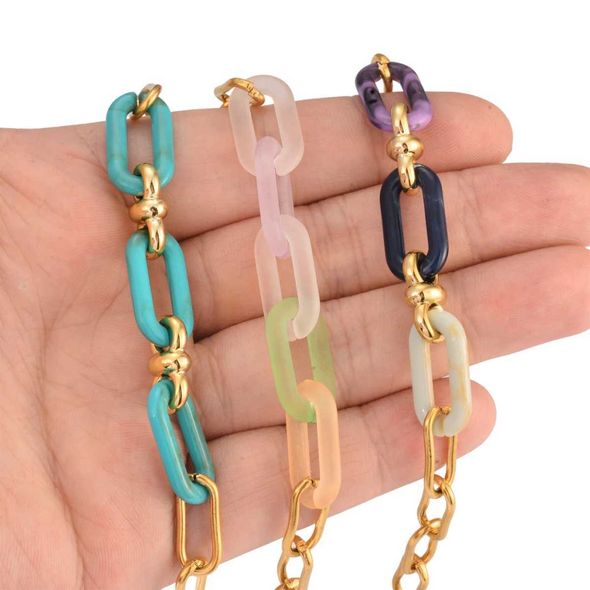 Déclaration perlée en acier inoxydable avec perles acryliques chaîne Bracelet pour femmes manchette Pulseras Bracelets bracelets bijoux de mode cadeaux L231114