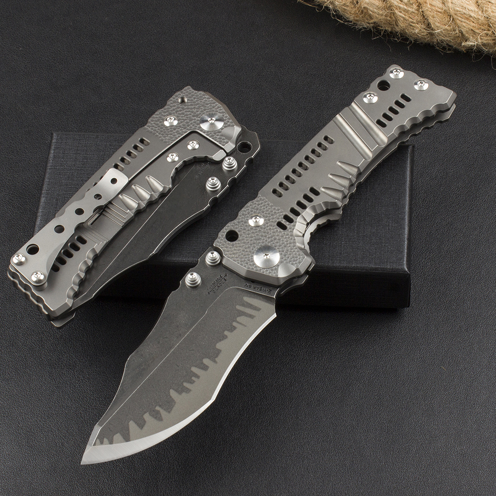 Top Quality MB T-1 Strong Tactical Folding Knife Z-wear Black Titanium Coating Stone Wash Blade CNC TC4 Titanium Alloy Handle Pocket Folder Knives with Retail Box