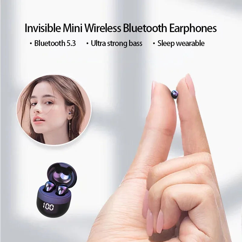 SK18 Superbass-Kopfhörer, kabelloses TWS-Bluetooth-Headset, mit Mikrofon, Smart-Touch-Kopfhörer, unsichtbare Mini-Ohrhörer mit Rauschunterdrückung