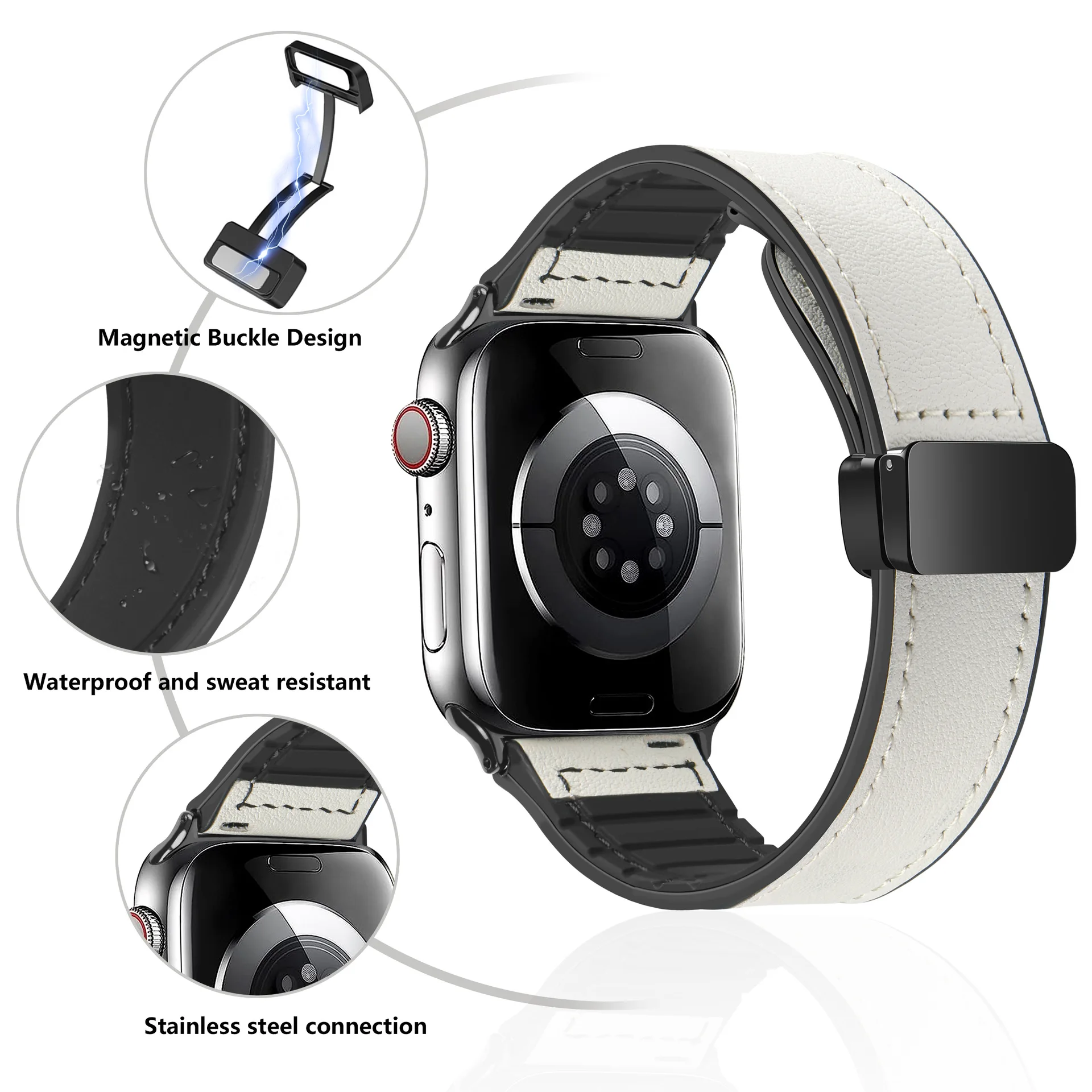 Skórzany pasek magnetyczny do Apple Watch Ultra 2 opaska 49 mm 45 41mm 42 44 mm 38 40 mm bransoletka dla IWatch Series 9 8 7 6 5 4 SE