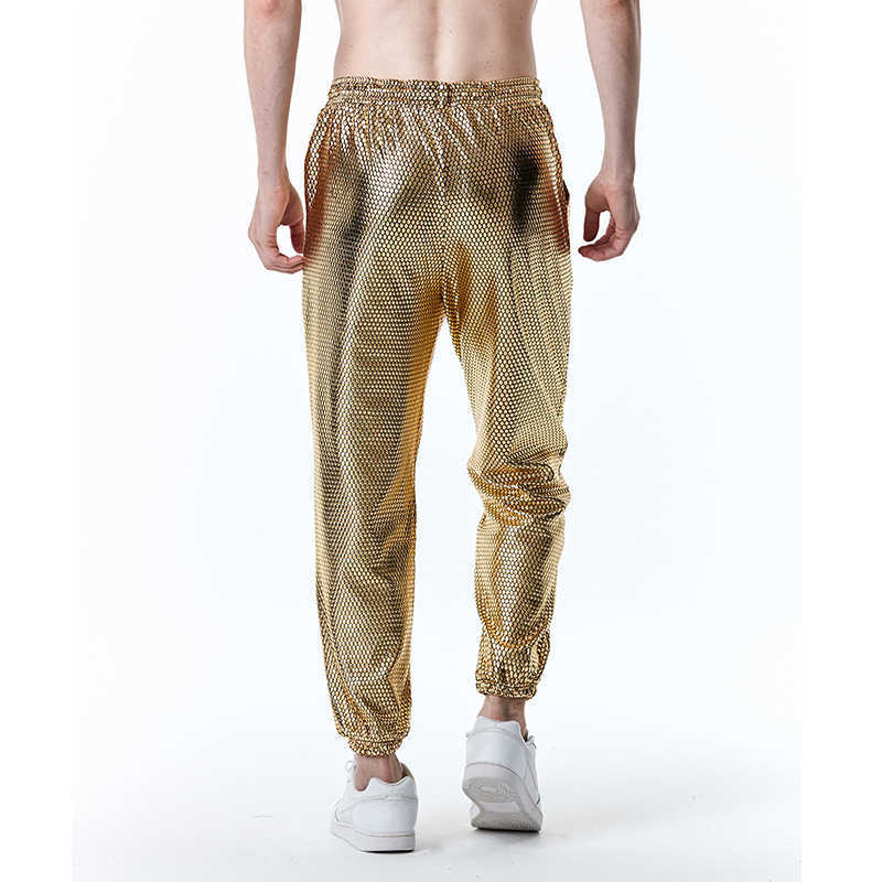 Calça masculina mensagens metálicas brilhantes peixes escalas de arremesso de jogger sweats -pistas de moletom 70s de dança de harém de harém masculino de boate de boate