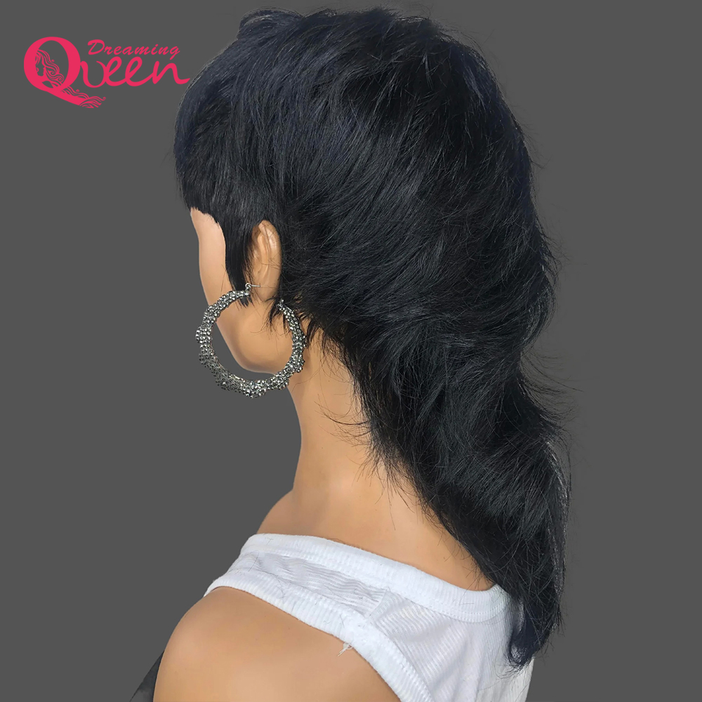 Short Pixie Cut Wigs Full Machine Made Wig With Bangs Dovetail Straight Brazilian Remy Human Hair Wigs For Women Model Length