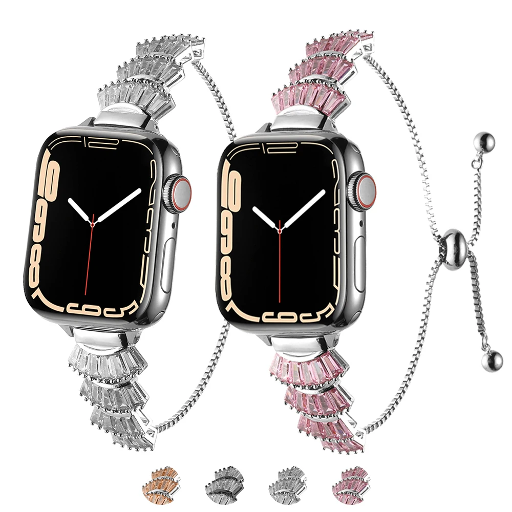 Металлический ремешок + чехол с бриллиантами для Apple Watch Band 40 мм, 41 мм, 44 мм, 45 мм, 49 мм, 38 мм, 42 мм, женский браслет для Iwatch9 8, 7, 6, 5, 4 Se Correa