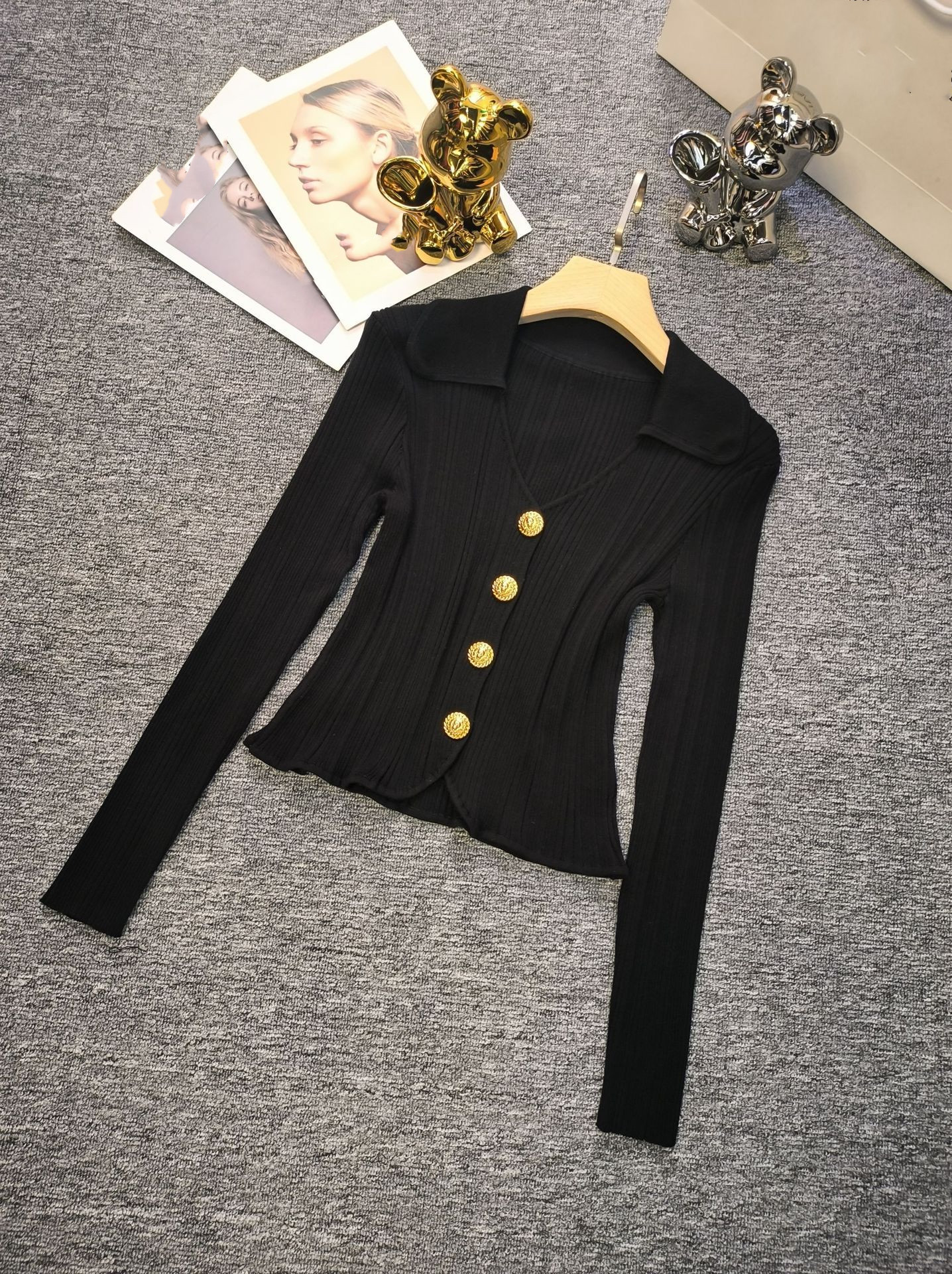 1114 XL 2023 Automne Marque SAme Style Pull À Manches Longues Col À Revers Cardigan Noir Blanc Rose Vêtements Pour Femmes De Haute Qualité Femmes 20238763