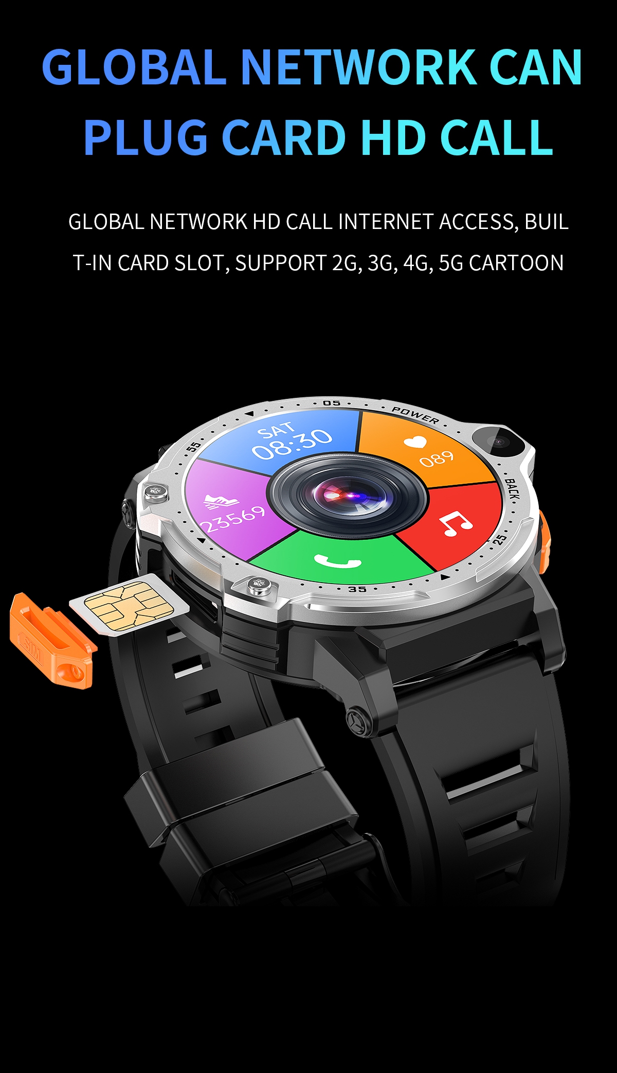 Global Bands GPS 64Gb Smartwatch 4G Android Smart Orologi con Wifi e chiamata SIM Card 128Gb 8Mp Telecamere Hd Pressione sanguigna Ossigeno Frequenza cardiaca BT Whatsapp FB Gsm/Wcdma/Lte