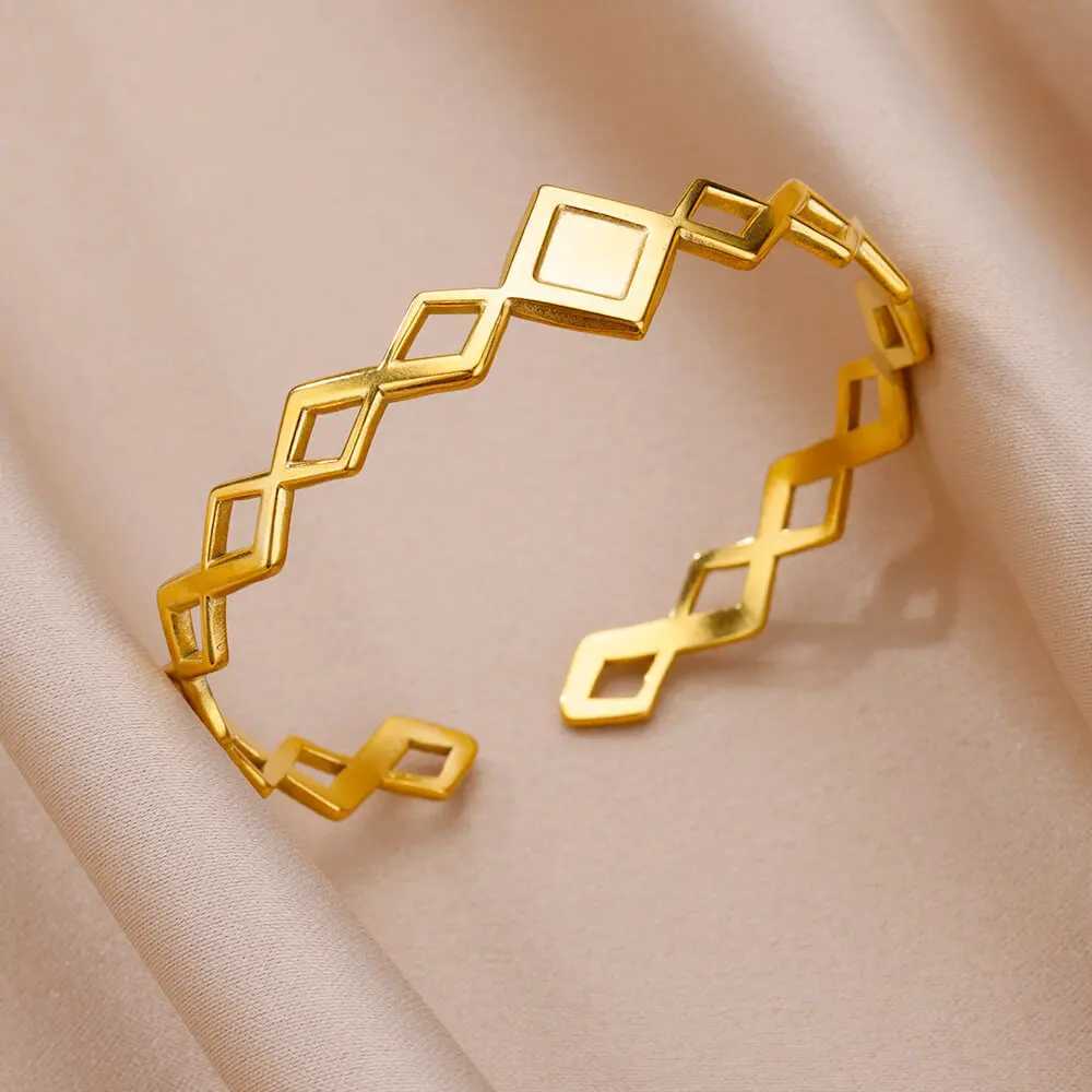 Bracelets de charme Bracelet en acier inoxydable prismatique pour femmes classique plaqué or ouverture réglable bracelets de luxe bijoux cadeau livraison gratuite L231114