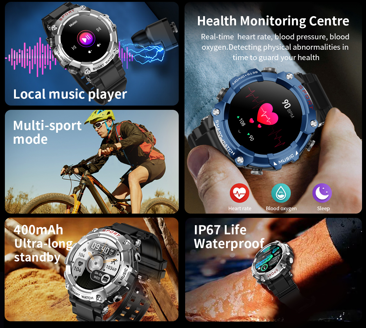 Wodoodporne zegarek Smart Watches na iPhone z bezprzewodowymi dousznymi nadgarstkami Inteligentne opaski