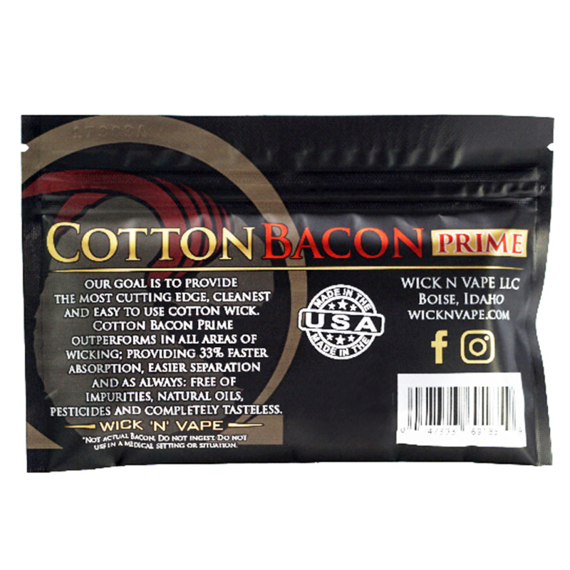Bacon Bacon 2.0 Organiczny primable Vape Vape Cotton Sliver Gold Prime V2 Wersja dopasowana do DIY Wick Cewki RDA RTA Atomizer