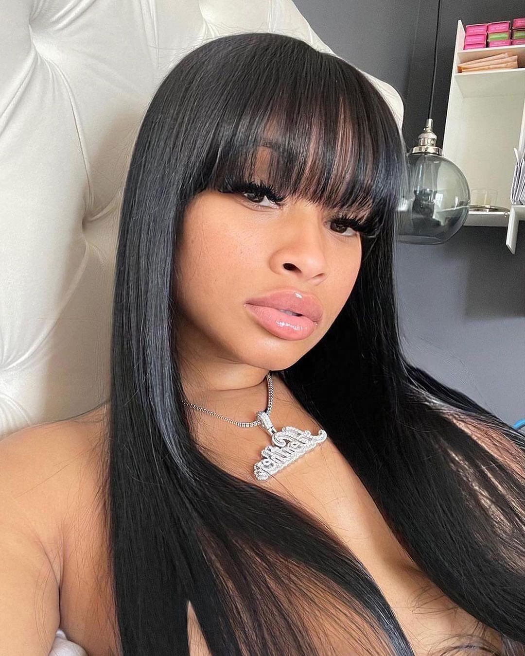 Brazilian Hair Straight Wig With Bangs Fringe Bob Human Hair Wig For Women Glueless None Full Lace Wig Synthetic Heat Resistant