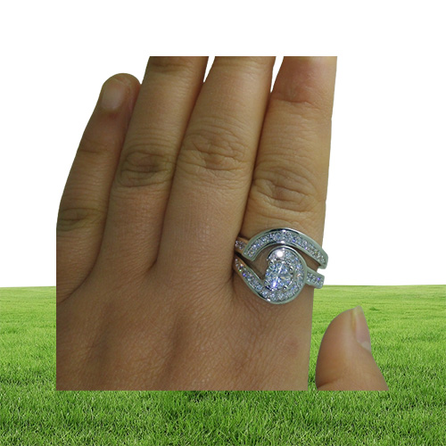 Ręcznie robione zestawy pierścieni Aaaaa Cyrron Białe złoto Party Wedding Pierścienie dla kobiet mężczyzn zaręczynowy palec biżuteria 7295049