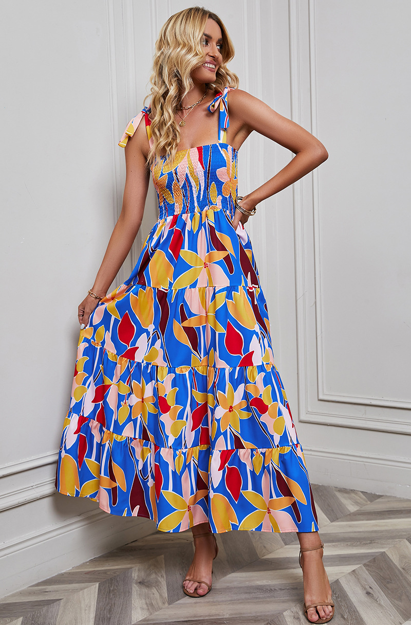 Women's Party Dresses 2023 Summer Bohemian Floral Printed Strapless Beach Party Long Maxi Dress