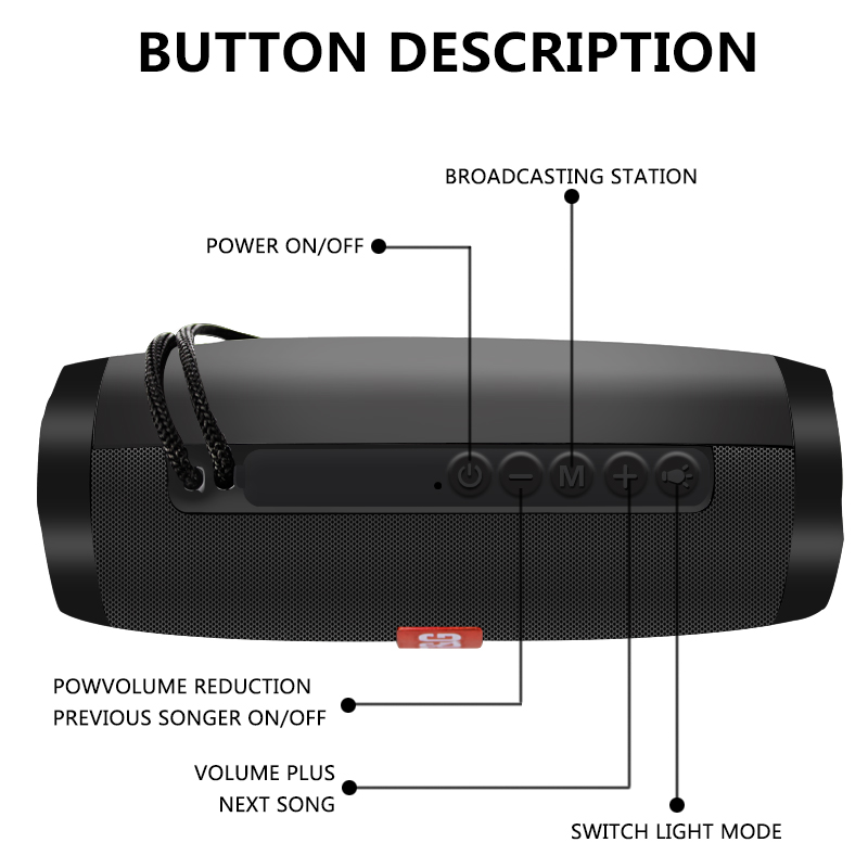 TG157 LED-Blinklicht-Lautsprecher tragbar mit Seil Outdoor-Lautsprecher 1200 mAh Stoff wasserdichter Subwoofer Outdoor-Säulen-Resonanzlautsprecher FM-Radio