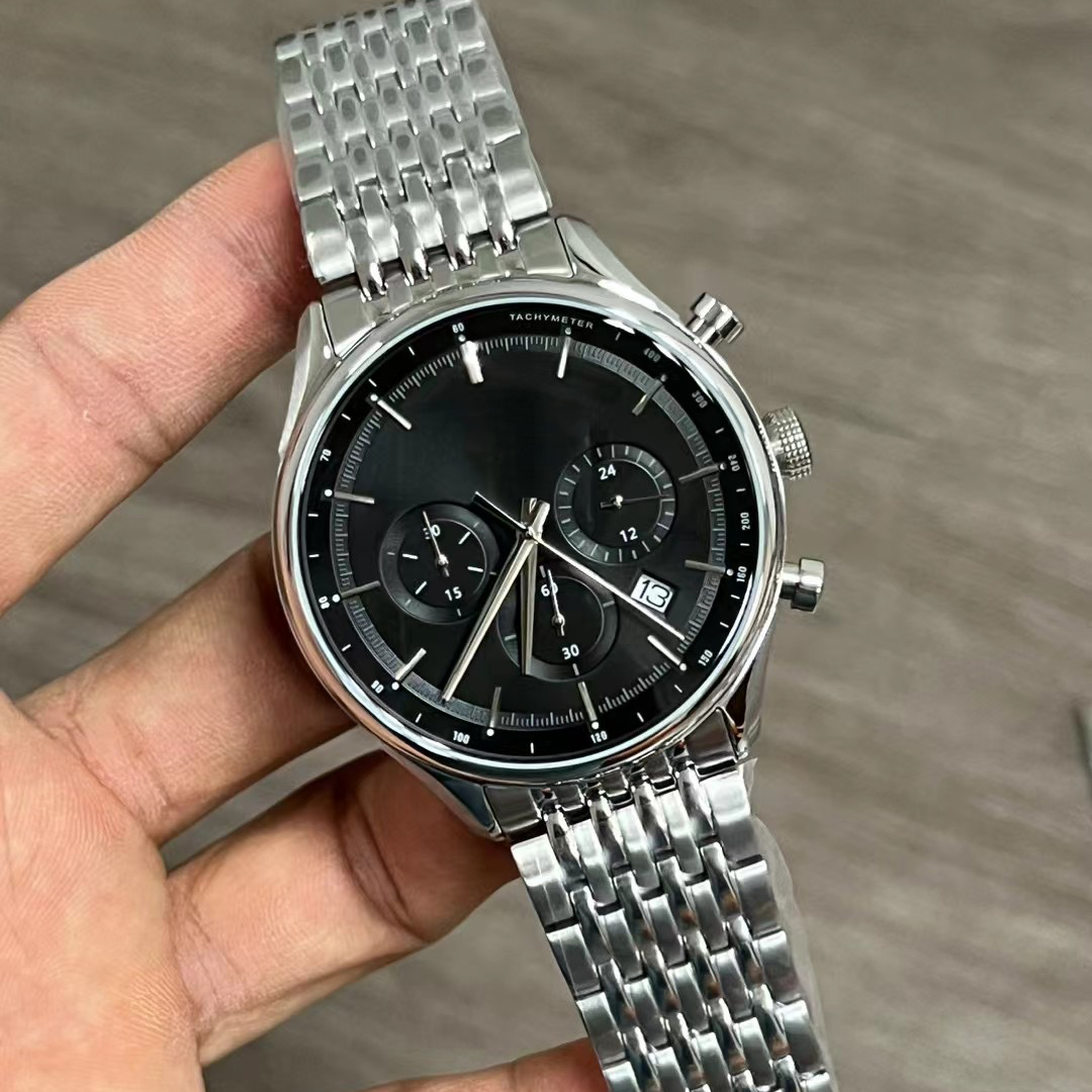 Moda BS Watch Mens Saatler Kuvars Hareketi Premium Paslanmaz Çelik Fırında Siyah /Mavi Saatler İğne Yaşam Moda Erkekler Bilek saati Hediye