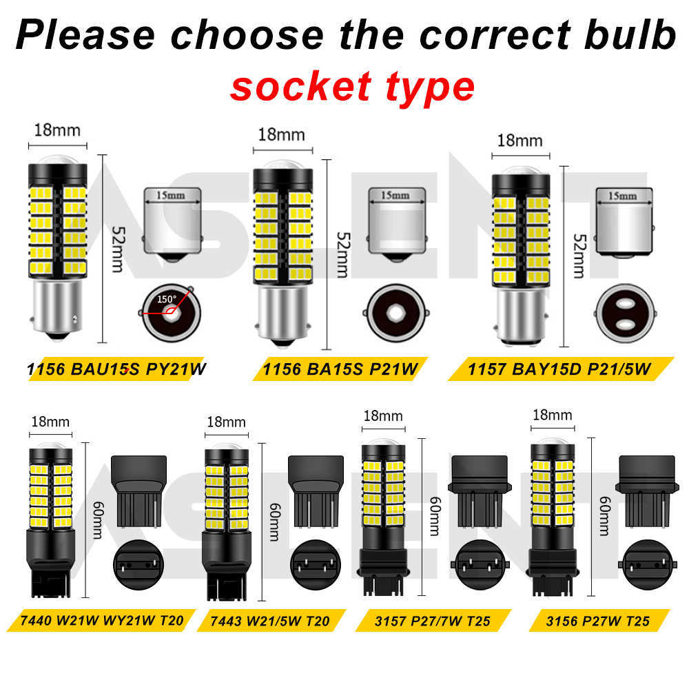 NY 1X 1156 P21W LED BA15S PY21W BAU15S BULB 12V 2835 78SMD T20 7443 7440 3157 1157 BAY15D P21/5W LED för omvänd bromsljus 12V