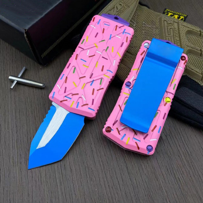 Najwyższej jakości mini mały auto taktyczny nóż D2 Tytanium Coating Blade CNC 6061-T6 Uchwyt EDC Pocket Gift Noży z pudełkiem detalicznym